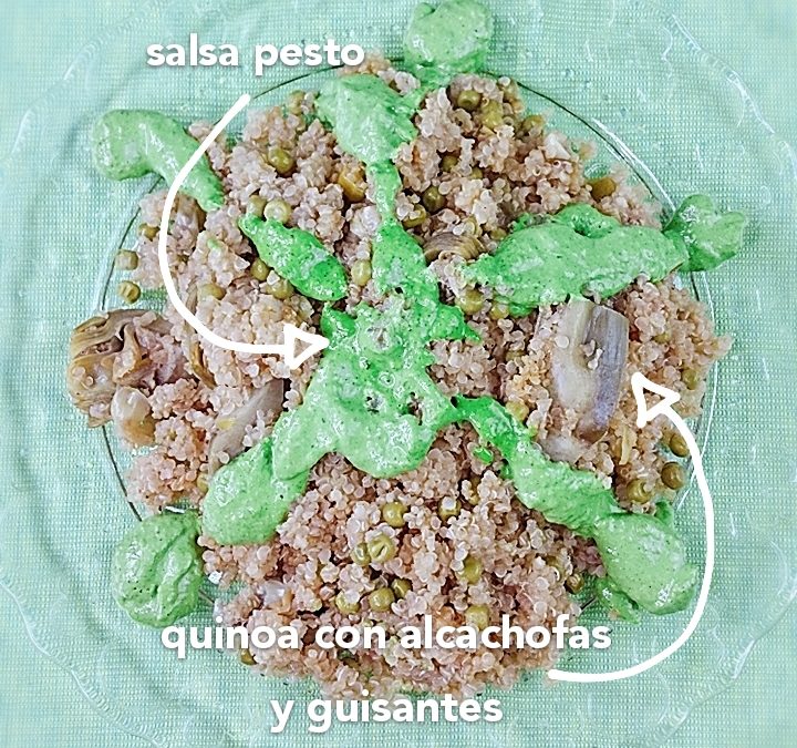 Quinoa al pesto con alcachofas